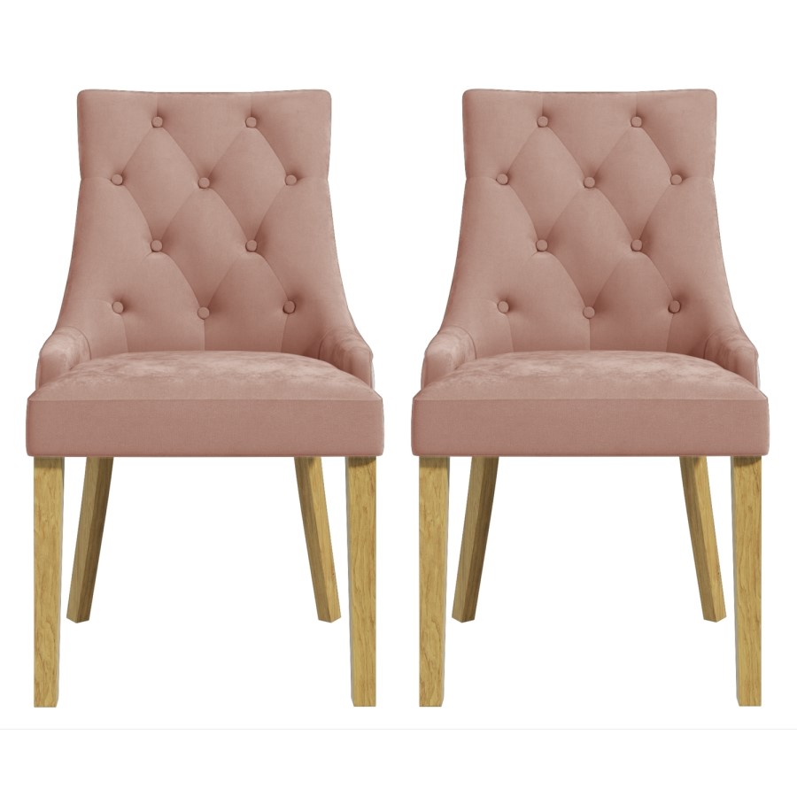 Large Extendable Dining Table in Wood & White with 6 Velvet Chairs in Pink - Rhode Island & Kaylee
