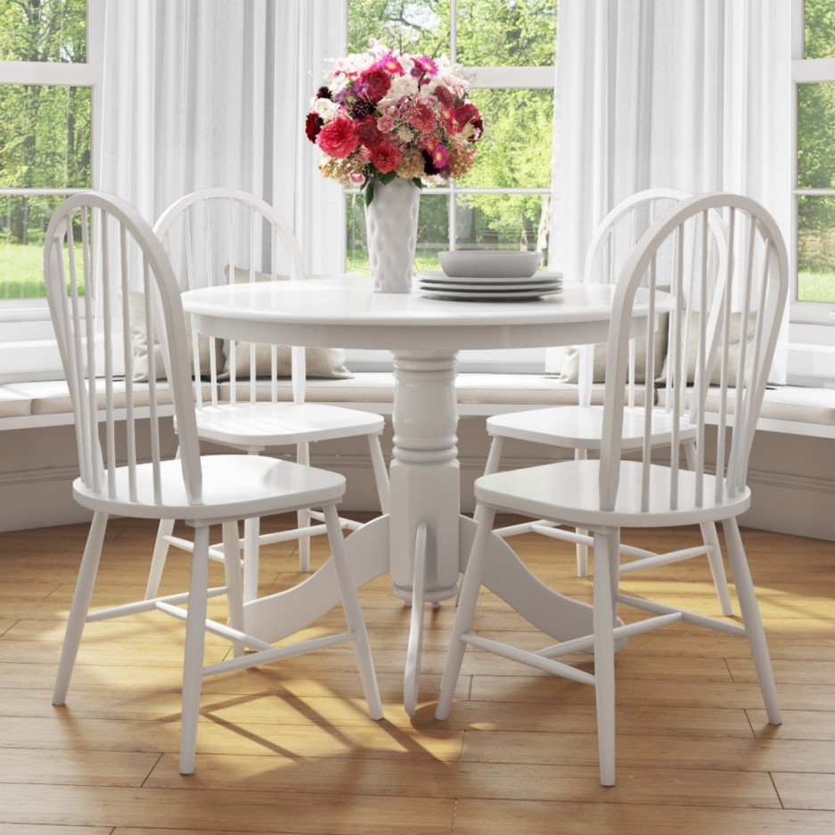 Rhode Island 4 Seater Round Table in White with 4 Dining 