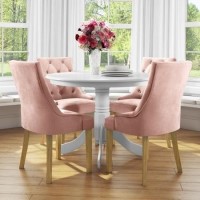 Small Round Dining Table in White with 4 Velvet Chairs in Pink - Rhode Island & Kaylee