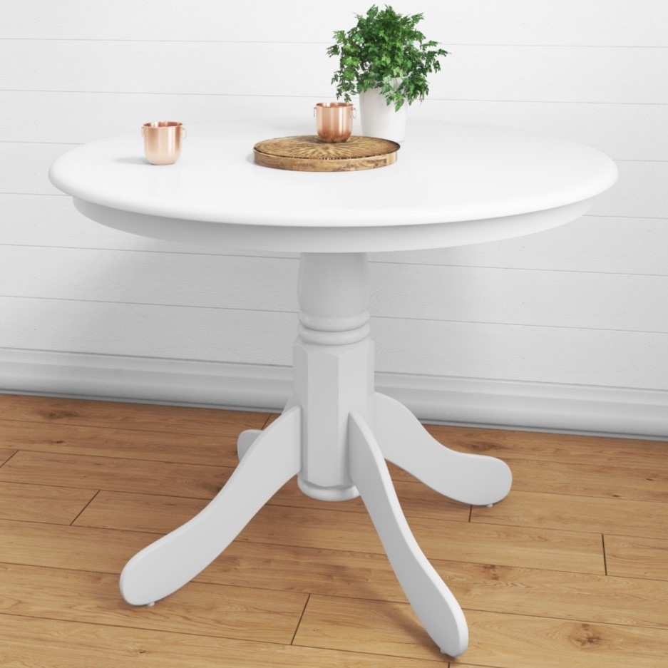 Small Round Dining Table in White with 4 Velvet Chairs in Pink - Rhode