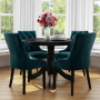 Small Round Dining Table in Black with 4 Velvet Chairs in Blue - Rhode Island & Kaylee