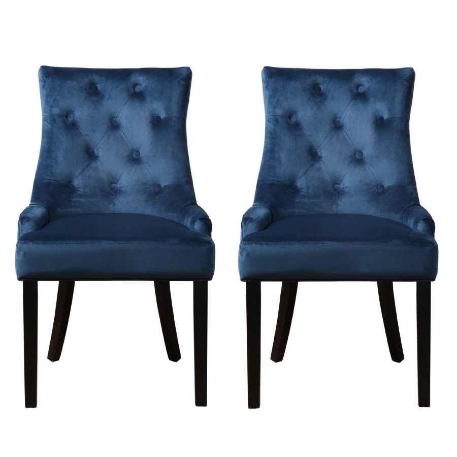 Small Round Dining Table in Black with 4 Velvet Chairs in Blue - Rhode Island & Kaylee