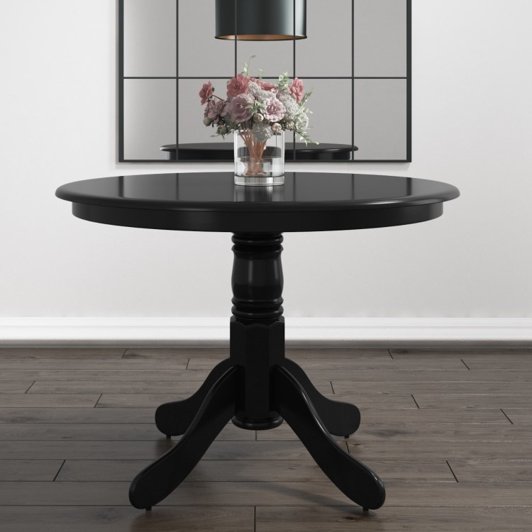 Small Round Dining Table in Black with 4 Velvet Chairs in Grey - Rhode Island & Kaylee