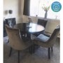 Small Round Dining Table in Black with 4 Velvet Chairs in Grey - Rhode Island & Kaylee
