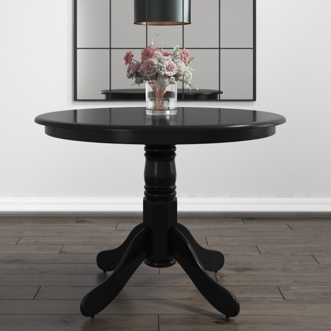 Small Round Dining Table in Black with 4 Velvet Chairs in Green- Rhode Island & Kaylee