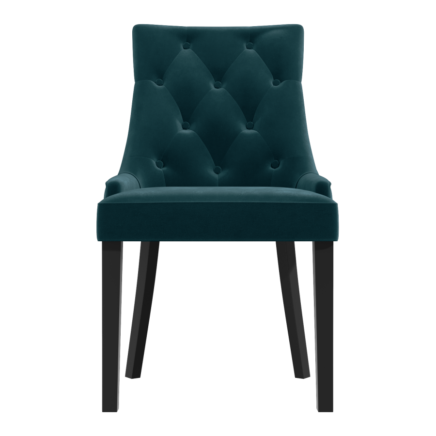 Small Round Dining Table in Black with 4 Teal Blue Velvet Chairs- Rhode Island & Kaylee