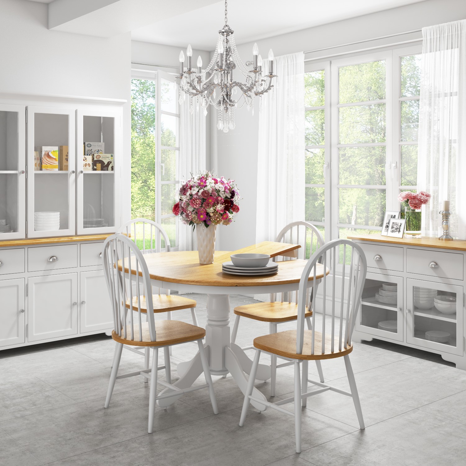 Rhode Island Round Extending Dining Table with 4 Windsor Chairs ...