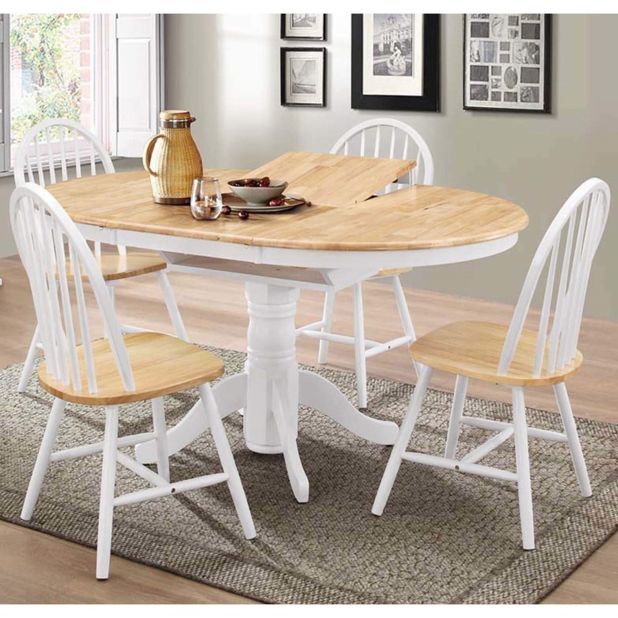 Round Extendable Dining Set with 4 Chairs in Oak & White - Rhode Island