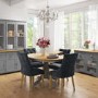 Round Extendable Dining Table with 4 Velvet Chairs in Grey & Oak Finish - Rhode Island & Kaylee