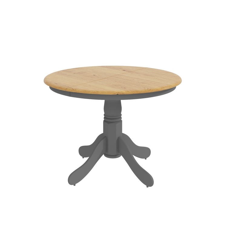 Round Extendable Dining Table with 4 Velvet Chairs in Grey & Oak Finish - Rhode Island & Kaylee