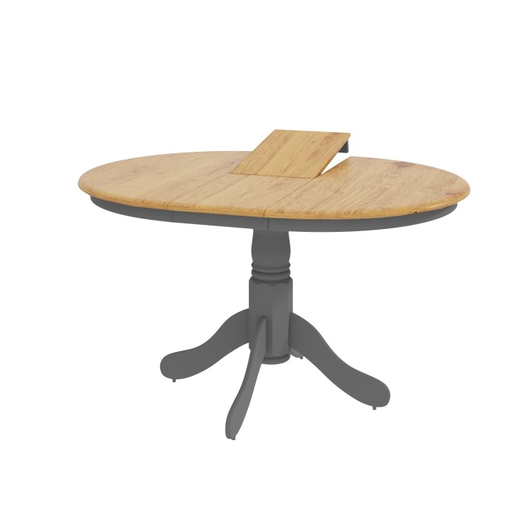 Round Extendable Dining Table with 4 Velvet Chairs in Grey & Oak Finish - Rhode Island & Kaylee