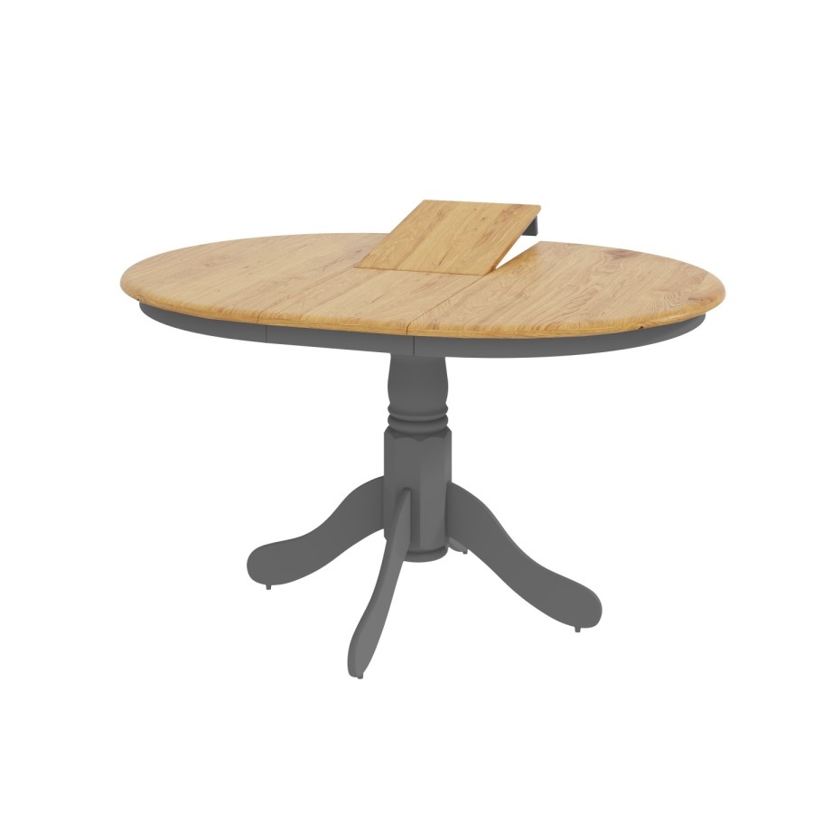 Round Extendable Dining Table with 4 Velvet Chairs in Grey & Oak Finish - Rhode Island & Kaylee