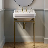 Traditional 2 Tap Hole Basin with Brass Wash Stand 570mm - Ripley