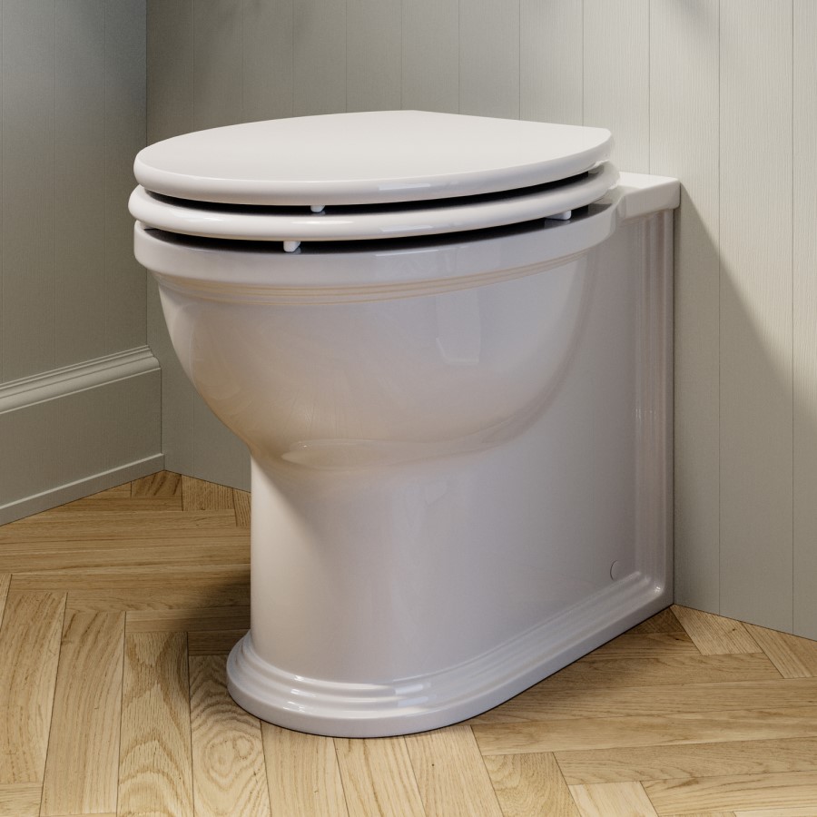 Back to Wall Rimless Toilet and Soft Close Seat with Brushed Brass Hinges - Ripley