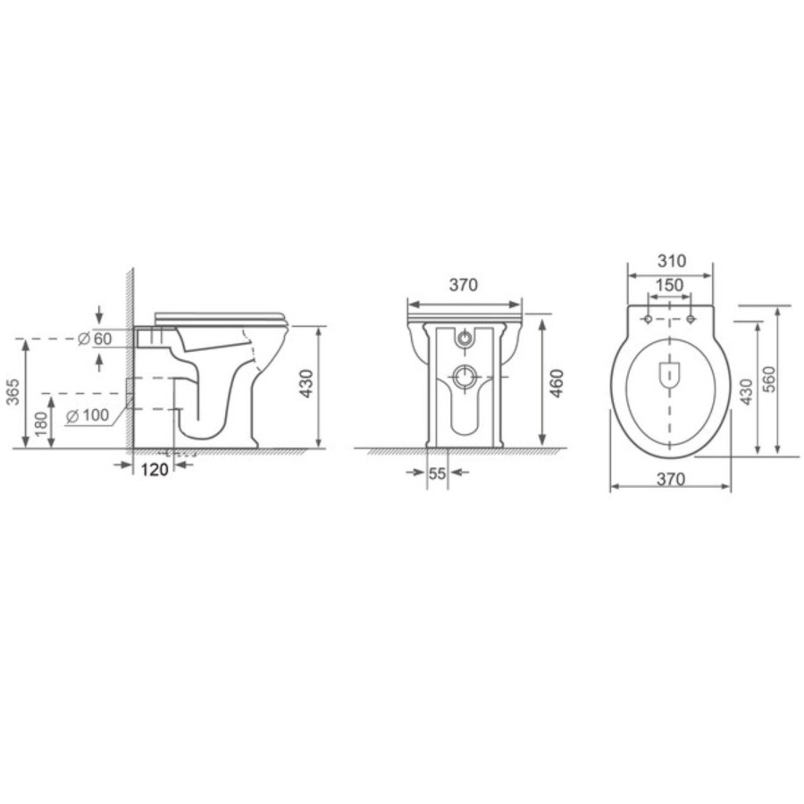 Back to Wall Rimless Toilet and Wooden Soft Close Seat with Chrome Hinges - Ripley