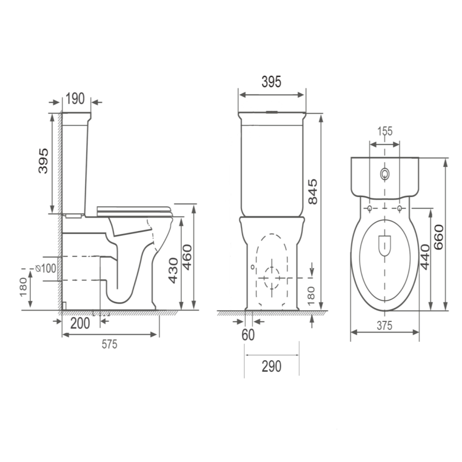 Close Coupled Rimless Toilet with Soft Close Seat and Brushed Brass Fittings - Ripley