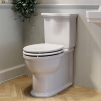 Close Coupled Rimless Toilet with Wooden Soft Close Seat and Chrome Fittings - Ripley