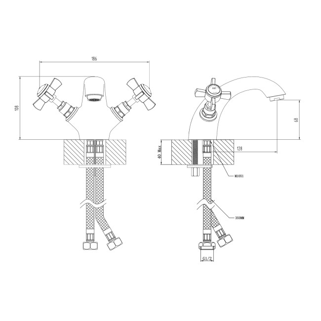 Chrome Traditional Mono Basin Mixer Tap with Bath Filler Tap Pack - Ripley