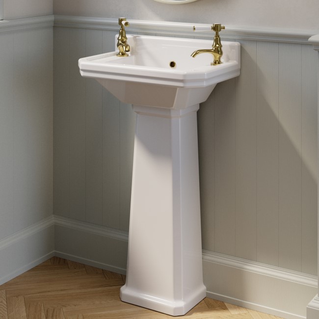 Traditional Cloakroom 2 Tap Hole Full Pedestal Basin 506mm - Ripley