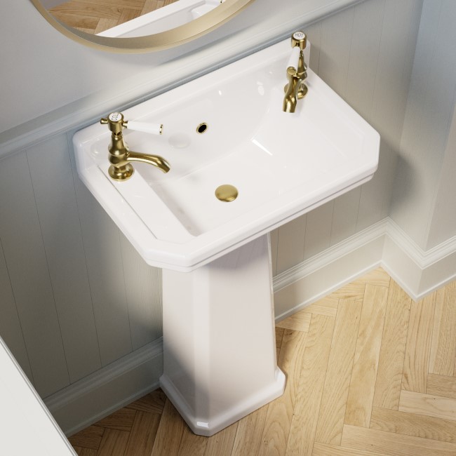 Traditional Cloakroom 2 Tap Hole Full Pedestal Basin 506mm - Ripley