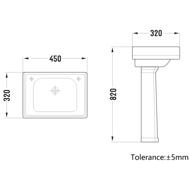 Traditional Cloakroom 2 Tap Hole Full Pedestal Basin 450mm - Park Royal