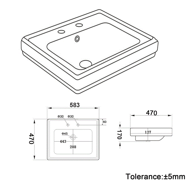 Traditional Full Pedestal 2 Tap Hole Basin 583mm - Park Royal