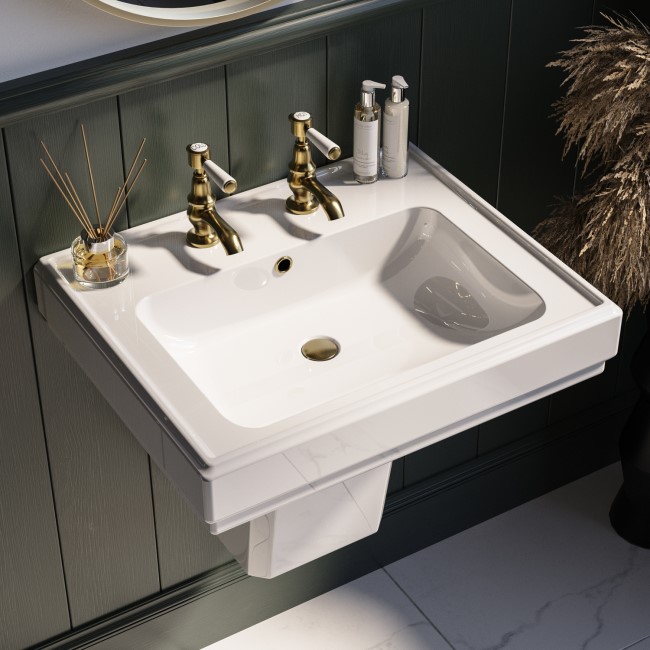 Traditional Semi Pedestal 2 Tap Hole Basin 583mm - Park Royal