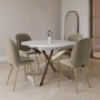 Round to Oval White Marble Effect Extendable Dining Table Set with 4 Mink Velvet Chairs - Seats 4 - Reine