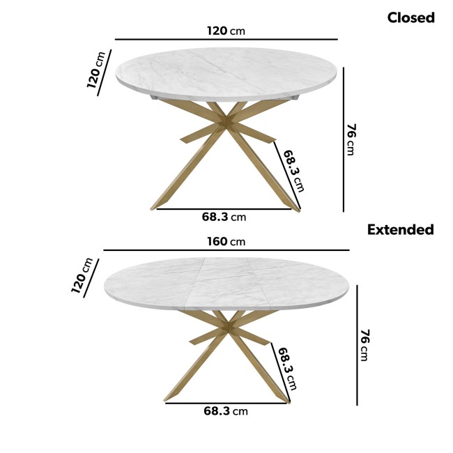 White Marble Effect Extendable Dining Table Set with 6 Cream Boucle Chairs - Seats 6 - Reine