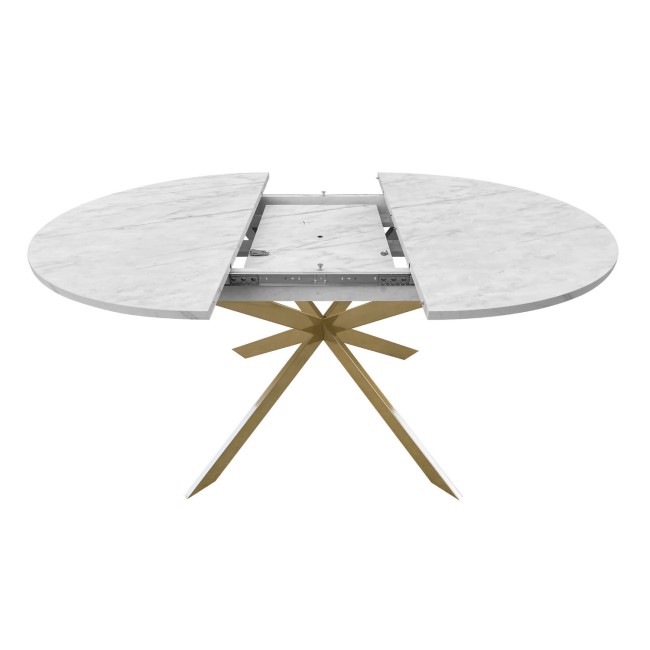 White Marble Effect Extendable Dining Table Set with 6 Cream Boucle Chairs - Seats 6 - Reine