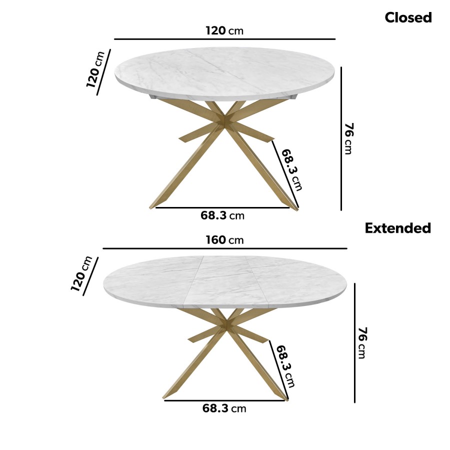 Large Round to Oval White Marble Effect Extendable Dining Table Set with 6 Mink Velvet Chairs - Seats 6 - Reine