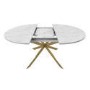 Large Round to Oval White Marble Effect Extendable Dining Table Set with 6 Mink Velvet Chairs - Seats 6 - Reine