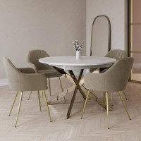 White Marble Effect Extendable Dining Table Set with 4 Mink Velvet Chairs - Seats 4 - Reine