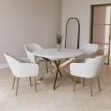 BUN/RNE001/91449 White Marble Effect Extendable Dining Table Set with 4 Cream Boucle Chairs - Seats 4 - Reine