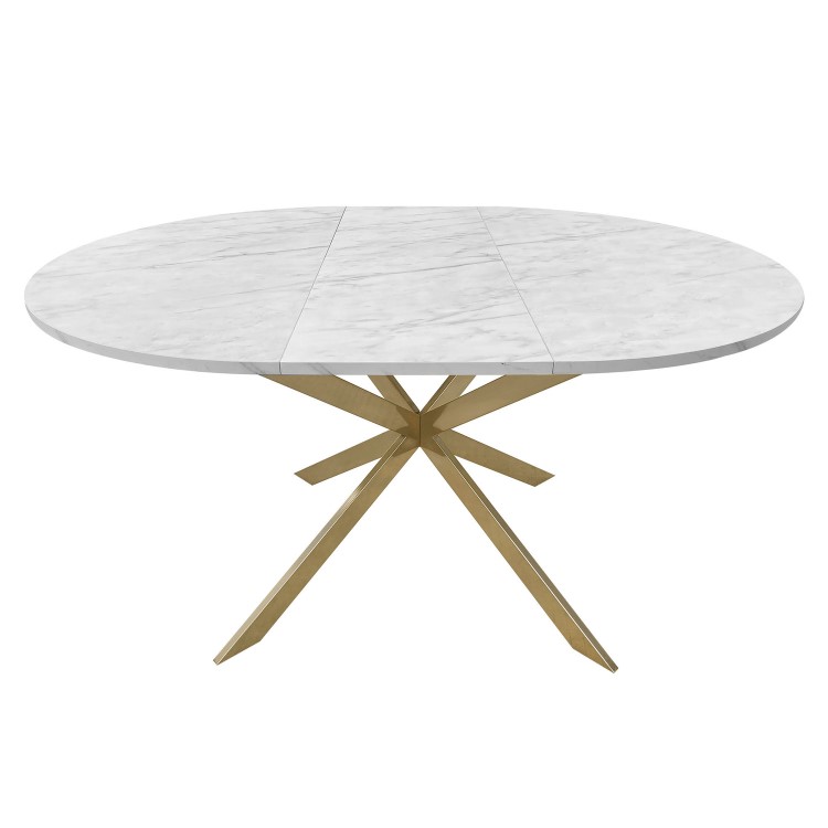 White Marble Effect Extendable Dining Table Set with 4 Cream Boucle Chairs - Seats 4 - Reine