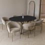 Black Round to Oval Dining Table Set with 6 Mink Dining Chairs - Seats 6 - Reine