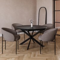 Black Wooden Extendable Dining Table Set with 4 Mink Boucle Chairs - Seats 4 - Reine