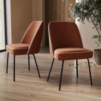 Set of 2 Rust Fabric Dining Chairs with Contrast Piped Detail - Celia