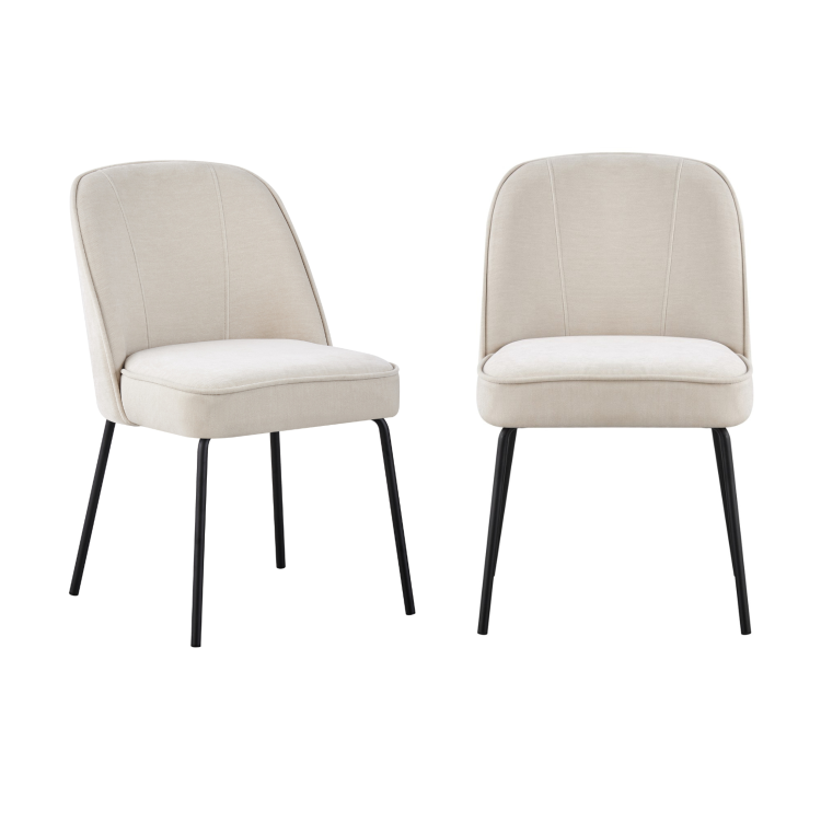 Set of 2 Beige Upholstered Dining Chairs with Piped Detail - Leighton