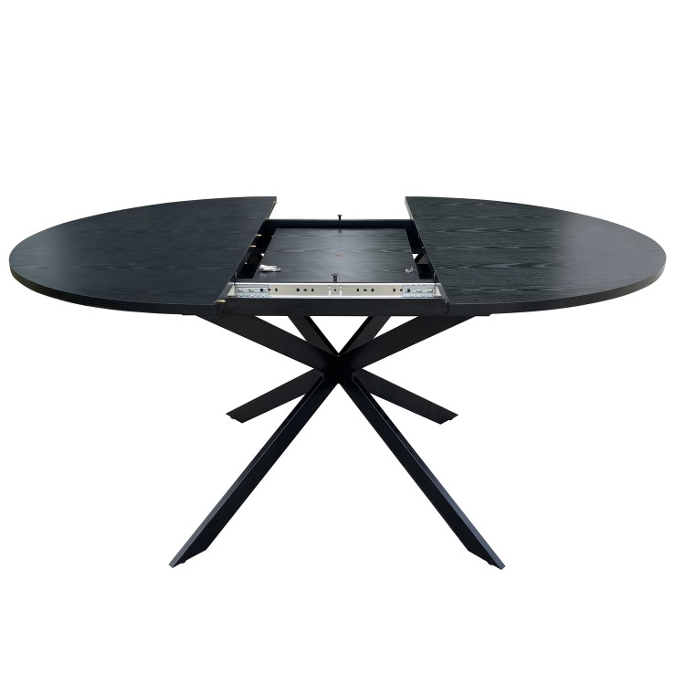 Round to Oval Black Wooden Extendable Dining Table with Black Legs - Seats 4 - 6 - Reine