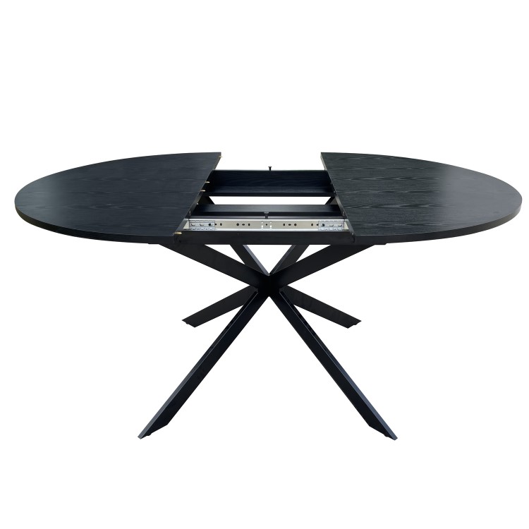 Round to Oval Black Wooden Extendable Dining Table with Black Legs - Seats 4 - 6 - Reine