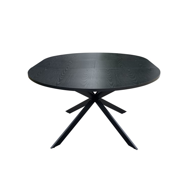 Round to Oval Black Wooden Extendable Dining Table with Black Legs - Seats 4 - 6 - Reine