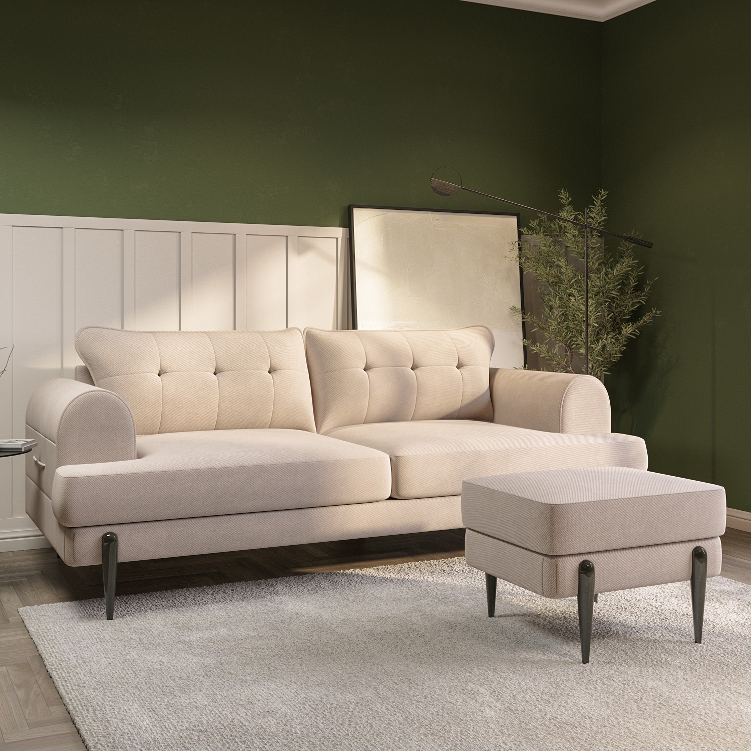 Beige Fabric 3 Seater Sofa and Footstool Set - Rosie - Furniture123
