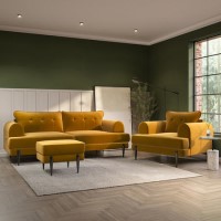 4 Seater Sofa and Armchair Set with Footstool in Mustard Velvet - Rosie