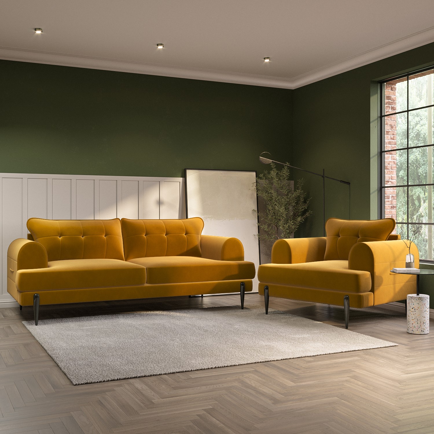 3 Seater Sofa And Armchair Set In Mustard Velvet Rosie Furniture123 3-seater-sofa-and-armchair-set-in-mustard-velvet-rosie-furniture123