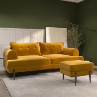 3 Seater Sofa and Footstool Set in Mustard Velvet - Rosie