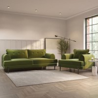 3 Seater Sofa and Armchair Set in Green Velvet - Rosie