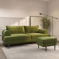 3 Seater Sofa and Footstool Set in Green Velvet - Rosie