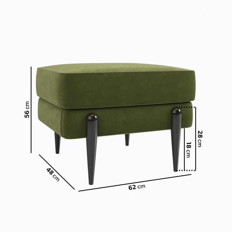 Small Olive Green Velvet Footstool - Rosie