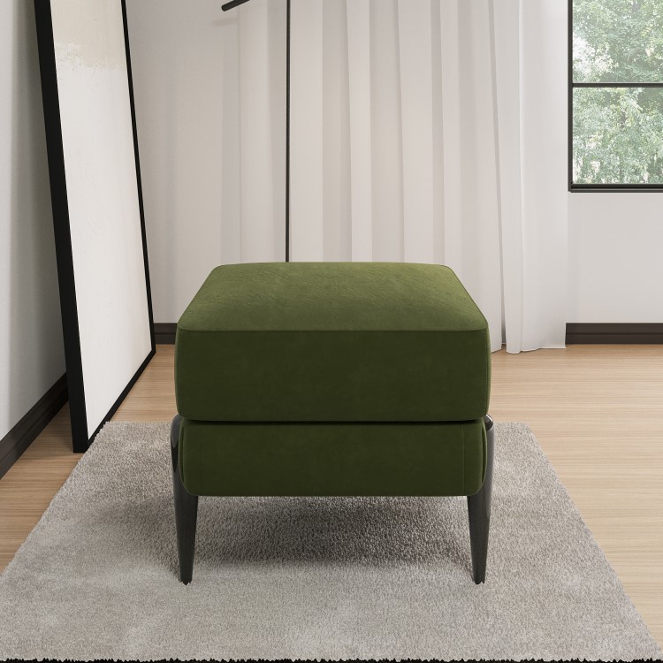 Small Olive Green Velvet Footstool - Rosie